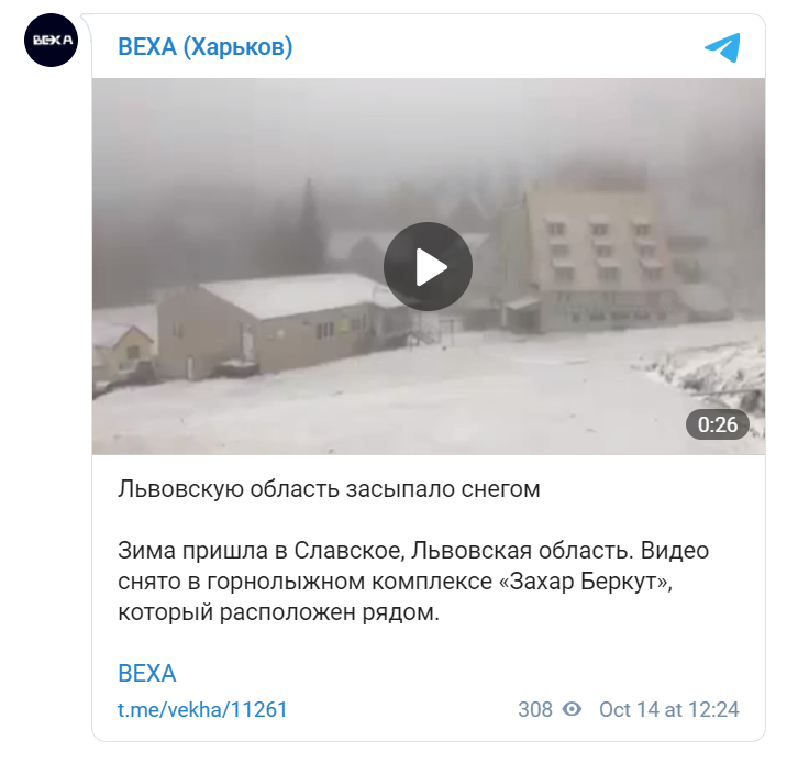 В Украине пошел снег.