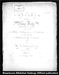Обкладинка нот першого фортепіанного концерту Франца Ксавера Моцарта