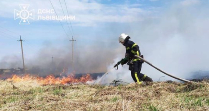 Рятувальники Львівщини продовжують боротися з пожежами сухої трави