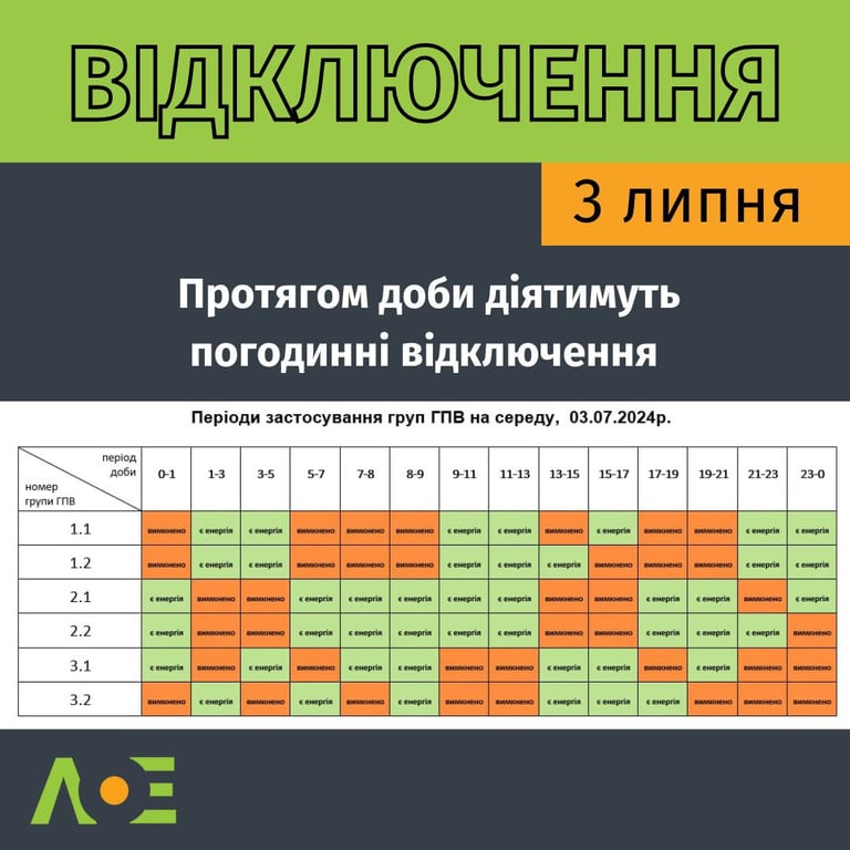 Графики отключений во Львовской области 3 июля